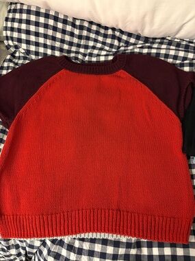 Madewell Red and Dark Burgundy Colorblock Crewneck Sweater